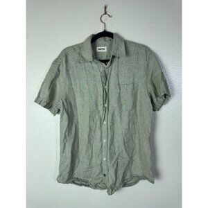 Taylor Stitch Men Sage Green 100% Hemp Button Up Short Sleeve Shirt Sz 42 Large
